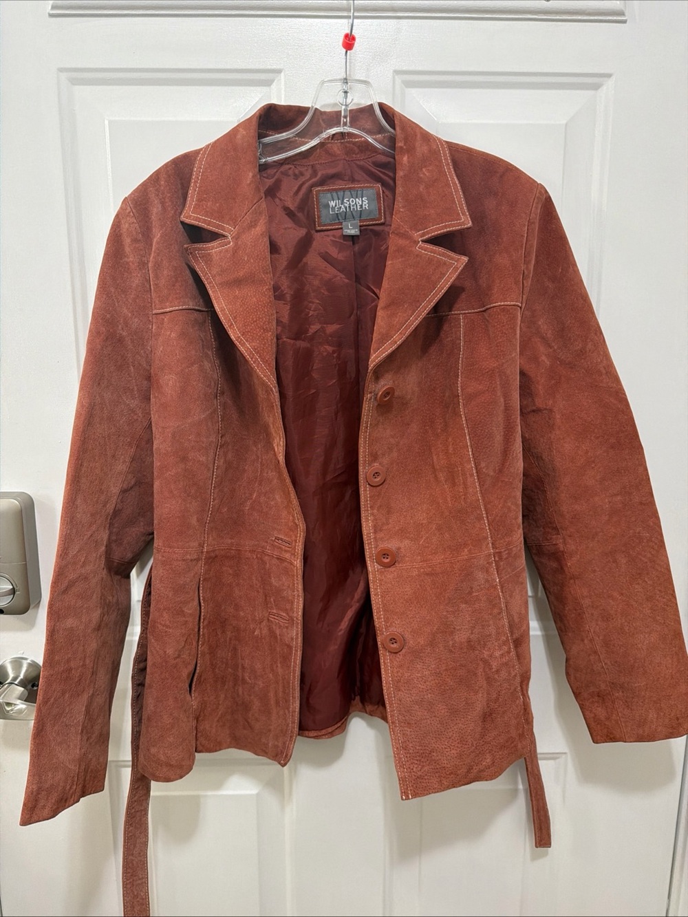 Wilsons Suede Leather Jacket Women's  Button-Front  Belted Dusty Rose Brown